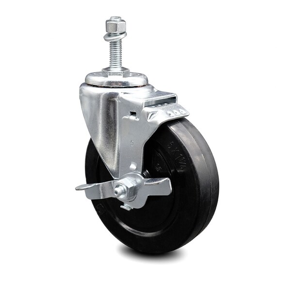 5 Inch Soft Rubber Wheel Swivel 3/8 Inch Threaded Stem Caster with Brake SCC